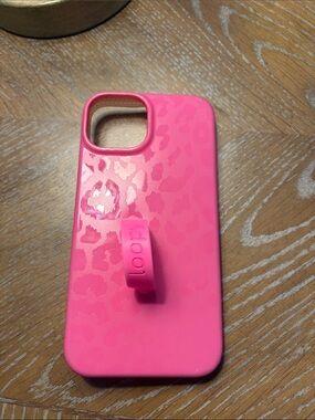 Loopy Leopard Print Pink iPhone 14 Case with Built-In Grip Loop